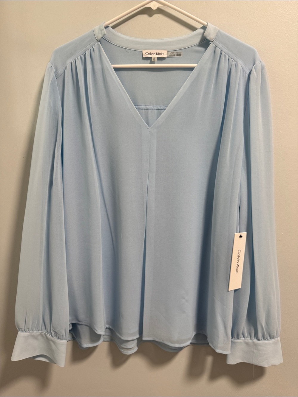Calvin Klein Pale Blue V-Neck Long Sleeve Blouse - Picture 8 of 8